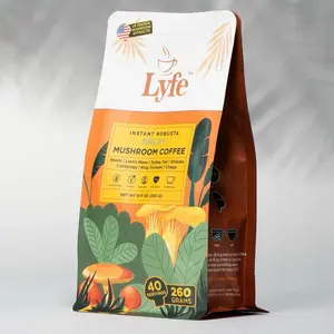 Lyfe Mushroom Coffee - Caffeine Free Instant Robusta Decaf Coffee with Reishi Lion's Mane Turkey Tail Shiitake Cordyceps King Trumpet & Chaga 40 Servings 260 Grams