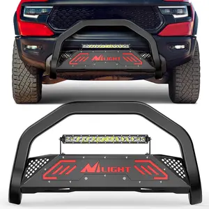 Nilight Bull Bar with Light fits Dodge Ram 1500 New Body 2019-2024 (Not fit Rebel,TRX,Classic & 20-22Diesel) Front Bumper Grille Brush Push Guard with Skid Plate Licence Hole Black
