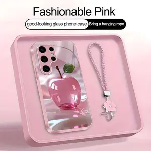 Luxury Crystal Apple Phone Case Metallic Cover with Lanyard for Galaxy S24 Ultra--975