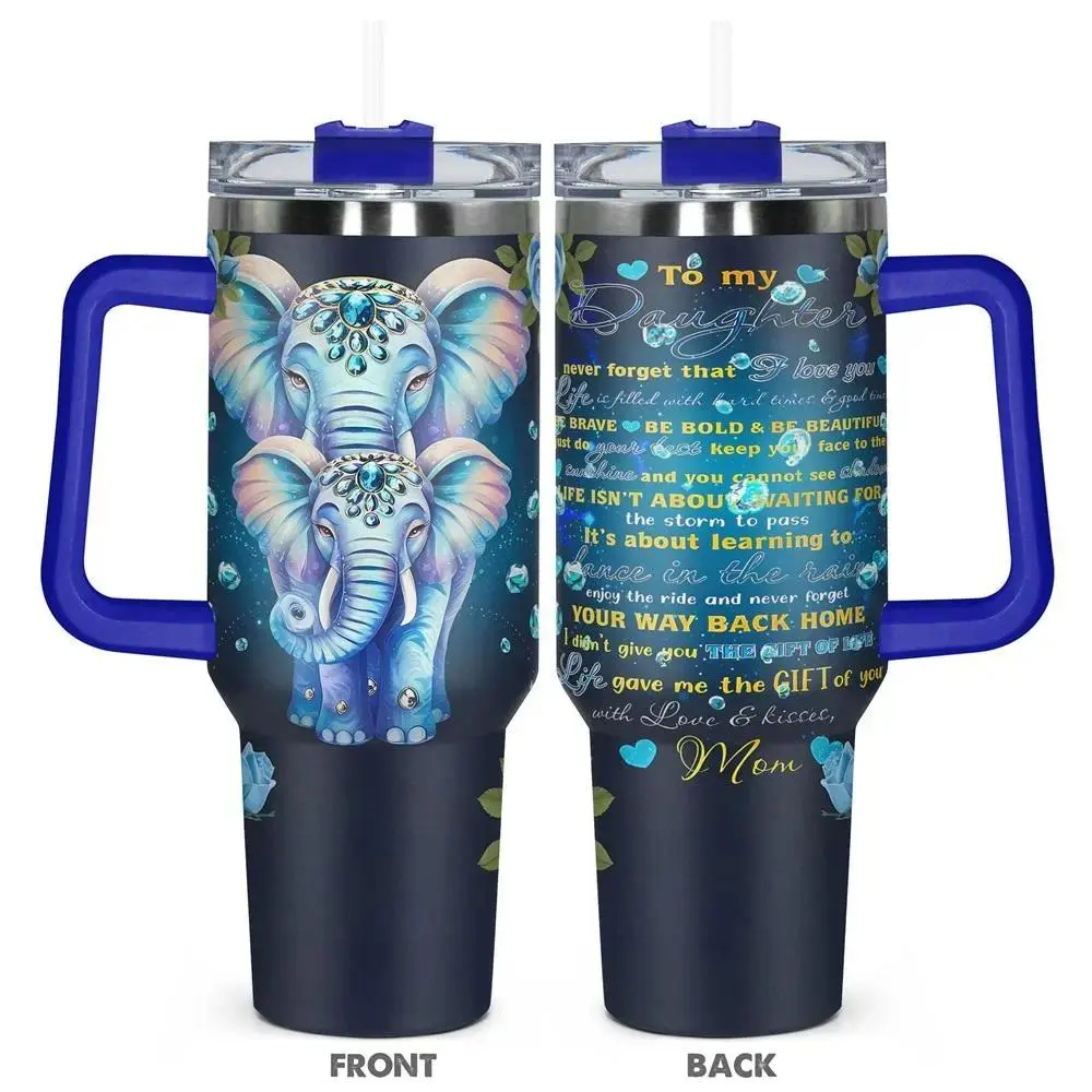 40oz Elephant Pattern Stainless Steel Tumbler With Lid, Insulated Reusable Water Cup, Perfect Gift For Birthdays & Holidays