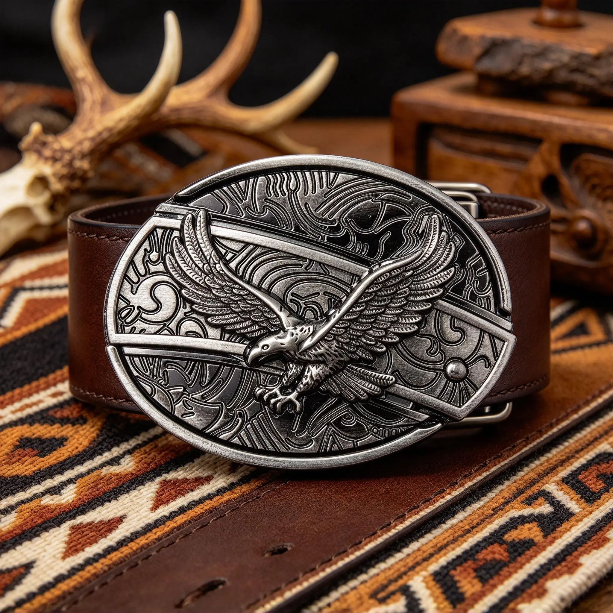 Vintage American Eagle Western Belt Buckle for Men, Antique Silver Engraved Oval Eagle Belt Buckle, Classic Cowboy Belt Accessory, Great Gift for Western Style Lovers, Fits Standard Leather Belts