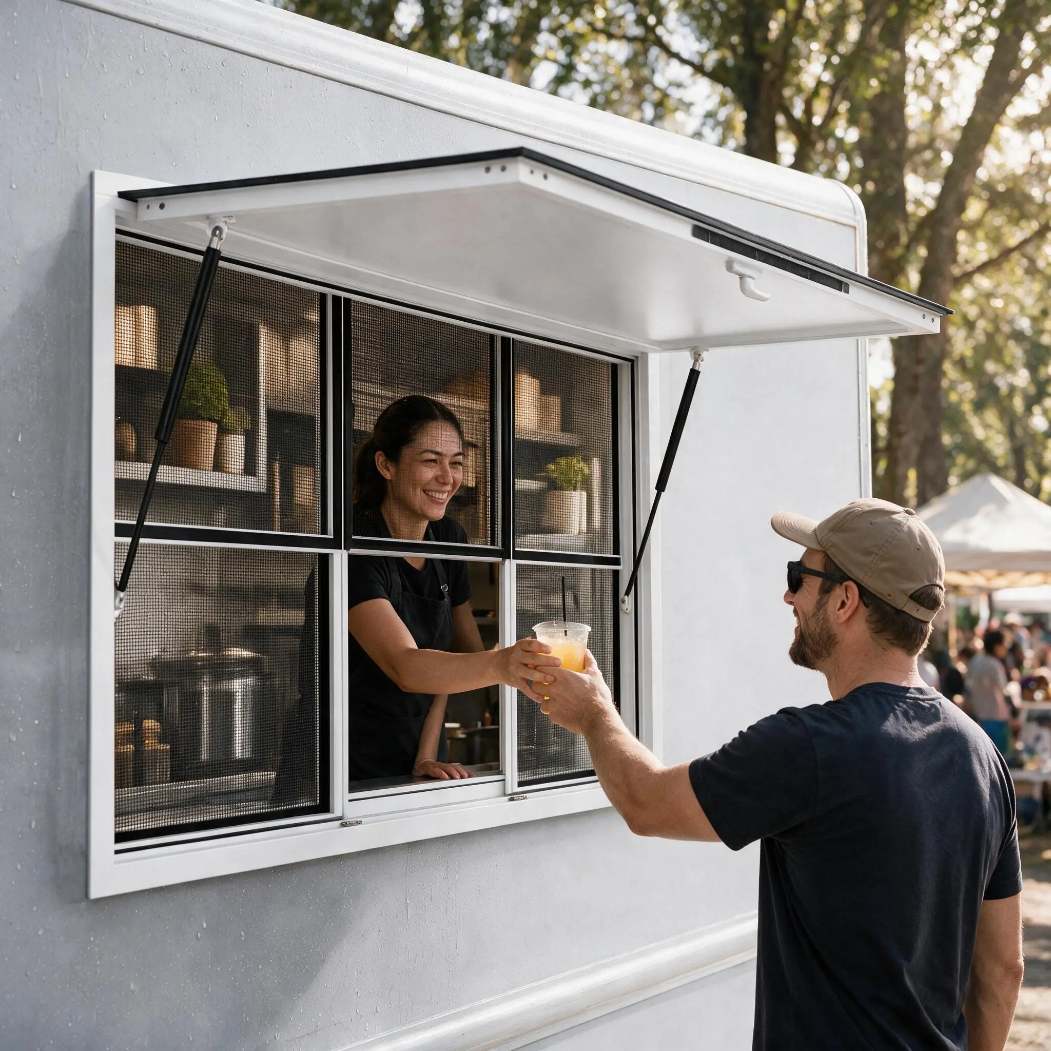 60"×36" Concession Window for Food Truck, Heavy-Duty Food Truck Window, 3 Sliding Panels & 85° Awning, Concession Stand Windows for Mobile Kitchens
