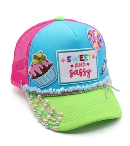 Sweet & Sassy Custom Trucker Hat – Pastel Pearl & Rhinestone Candy-Core Aesthetic