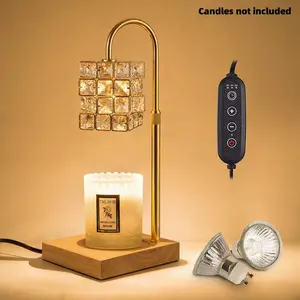 Crystal Magic Cube Lamp Modern Metal Candle Warmer Lamp with Timer & Brightness Control Adjustable Flameless Safety Cylindrical Decorative for Home Decor & Relaxation Amber-Scented Jar Candle Warmer Lamp