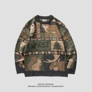 Japanese Guochao Vintage Sweater, Unisex Loose Lazy Fit Knit. A Retro Couple Top for 2025 Fall Winter.