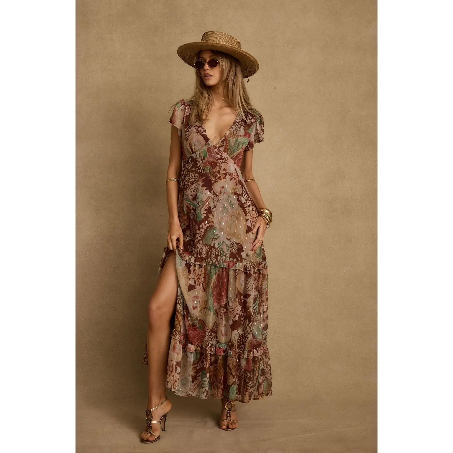 maxi dress yellow floral Lyra Yellow Halter Neck Maxi Dress - US 8