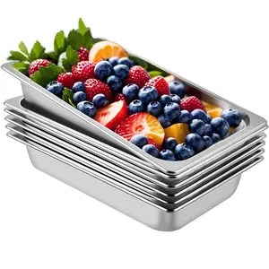 6-Pack Full-Size Rectangular Stainless Steel Steam Table Pans Bakeware Set, 20.9x12.8x3.9in 78L Deep Cookware for Desserts, Anti-Jam Rounded Edges, Oven-Safe Food Containers, Commercial Kitchen Equipment