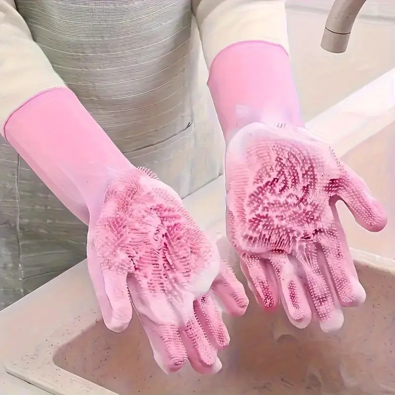 Ergonomic Silicone Household Cleaning Gloves, Non-Slip, Durable, Perfect for Kitchen, Bathroom, Pet Grooming, Protects Hands From Scratches and Burns