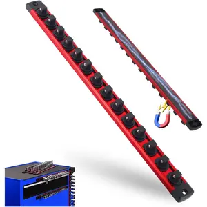 3/8-Inch  Socket Rail,Heavy Duty  Socket Organizer for Tool Box Drawer,Professional Magnetics Sockets Holder with 14 360? Swivel Clips for 3/8" Drive Sockets