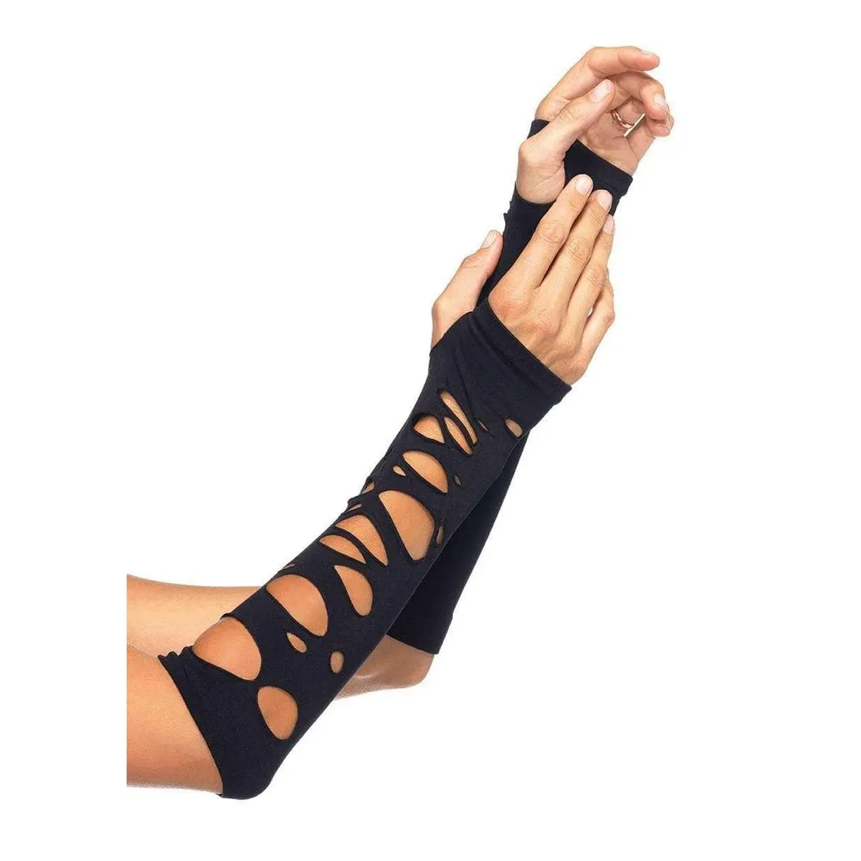 Women's Edgy Ripped Fingerless Arm Warmers - Elbow-Length Polyester Gloves for Adults' Witchcraft, DIY Cosplay & Halloween Witch Costumes (Edgy Look)
