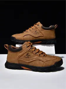 Men's Retro Outdoor Work Shoes, Hand-Stitched Mid-Top Casual Sneakers, Soft Sole Non-Slip Hiking Boots