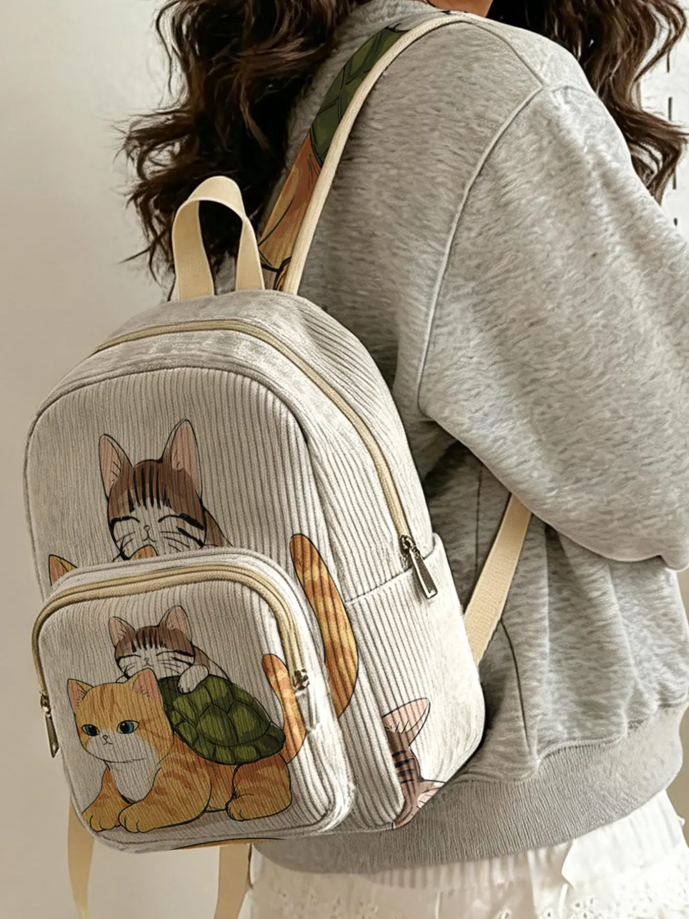 1 piece of Ladybug & Polka Dot 2D Print Women's Backpack, Corduroy Texture with Multi-layer Storage | For School & Daily Outings, Stylish and Practical