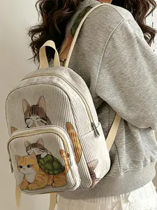1 piece of Ladybug & Polka Dot 2D Print Women's Backpack, Corduroy Texture with Multi-layer Storage | For School & Daily Outings, Stylish and Practical