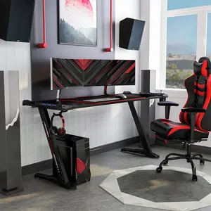 24/7 Shop At Home Prighton Modern Black 67-inch Steel Gaming Desk with USB Ports for Workstation, Home Office, Study Room huanuo  gaming desk