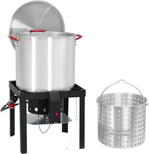 【GARVEE】80Qt Crawfish Boiler with Steam & Boil Basket, Strainer - 110,000 BTU Propane Jet Burner, Support Rack, Lifting Hook & 0-10 PSI Regulator