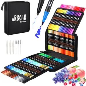 60/120 Colors Dual Tip Markers Set, Fine/foam Tips & Carving Nib, Easy Mixing Acrylic Paint Markers Set, Safe for Kids Adults, Includes Colorless Mixer, Ideal Drawing Sketching Illustration Gift, Dual Tip Brush, Dual Brush Pens