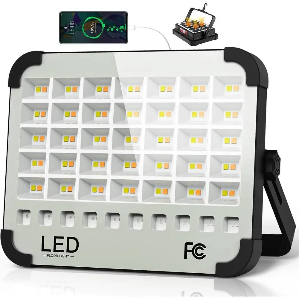 Rechargeable LED Work Light, 200W Solar Lights with ABS Body, Portable with Magnetic Hook, Battery-Powered with 5 Modes for Car Repair, 20000LM, Solar Outdoor Lights, Led Floodlight