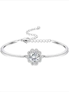 18K White Gold Plated Infinity Bracelet Czech Crystals Flower Love Knot Bracelet Adjustable Bangle Bracelet for Women for Valentine's day Anniversary
