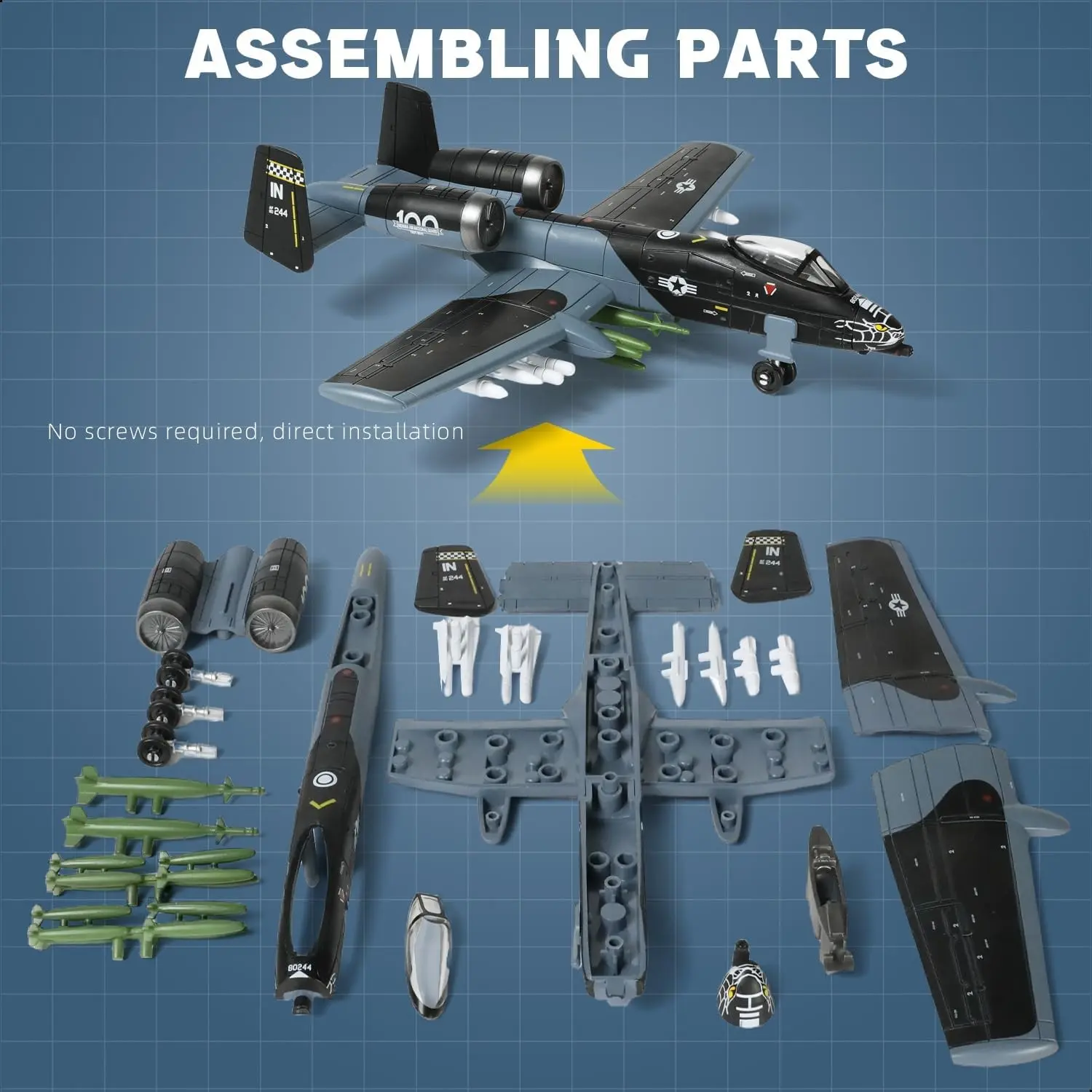 A10 Airplane Assembly Model Aircraft Plastic Kit for Adults, Perfect Desktop Decoration and Collectible Gift for Enthusiasts and Holidays
