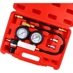Garvee 4PCS Compression Test Kit, Engine Compression Tester Dual Gauge Leakdown Tester Kit Cylinder Leak Down Tester Fuel Pressure Gauge Set with Spark Plug Tester for Small Engines