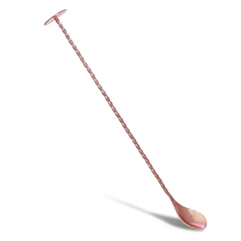 BarConic® 11 in Copper Bar Spoon - Disk Head, Twirled Rod, Durable Muddler Tip Utensil for Elegant, Trendy, Stylish Cocktail Stirring, 11 Inch