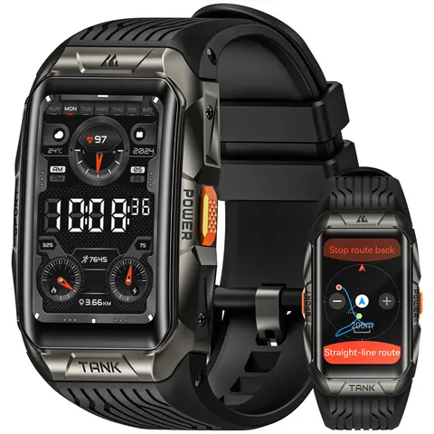 KOSPET X2 Ultra-Black Wearable Smart Watch for Men & Campers, GPS Tracker, Bluetooth Calls, 44-Day Battery, 50M Waterproof, AMOLED Display, Full-Metal, iOS/Android Compatible, Heart Rate/Blood Pressure Monitor, Activity Tracker