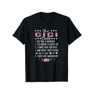 Women's Funny Grandma T-Shirt - The Gigi Code Retro Y2K Graphic Tee with Heart & Gigi Saying - 100% All-Season Casual Shirt for Mother's Day Gifts, Grandma Birthday, Family Gatherings - Black with White  Round Neck Tshirt t0406