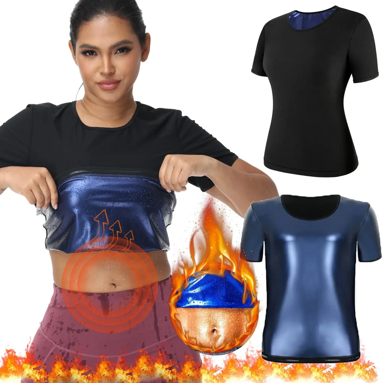 Women's Sauna Sweat Shirt - Tummy Control Sweat Sauna Vest Compression Shapewear - Sweat-Enhancing Workout Top Sauna Suit Top Sauna Top