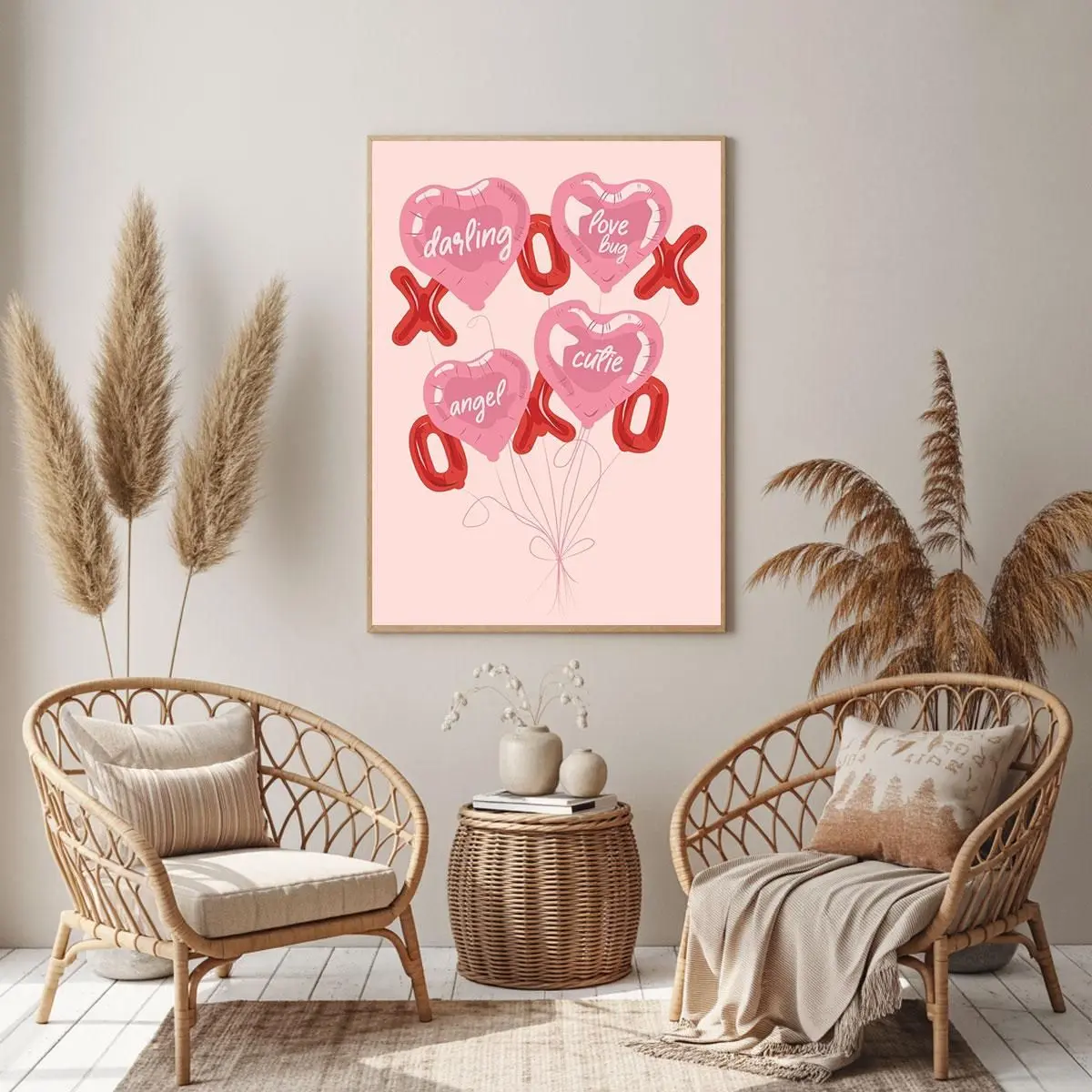 [SALE UP TO 40%] [Unframed] XOXO Valentine Wall Art Cute Heart Balloon Poster Romantic Love Quote Pink Home Decor