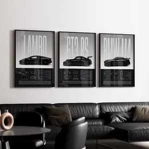Porsche 911 GT3 RS Lamborghini SVJ BMW M4 Car Print Set of 3 Supercar Poster Collection Luxury Car Wall Art Home DecorWall Decor #289