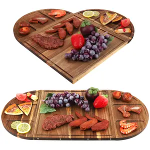 Acacia Wood Charcuterie Platter with Grooves Multi-Function Serving Tray for Cheese Dessert Snack Home Gatherings