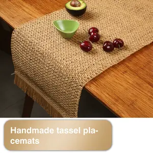 Handmade paper woven placemats with tassel edges, waterproof and oil-proof, heat-insulated table mats for home, restaurant and hotel use