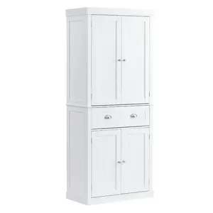 72-Inch Tall MDF Freestanding Hutch Cabinet, Kitchen Buffet Sideboard Pantry Storage with Doors, Drawer, 3 Adjustable Shelves & Anti-Tip Lock, for Kitchen, Laundry
