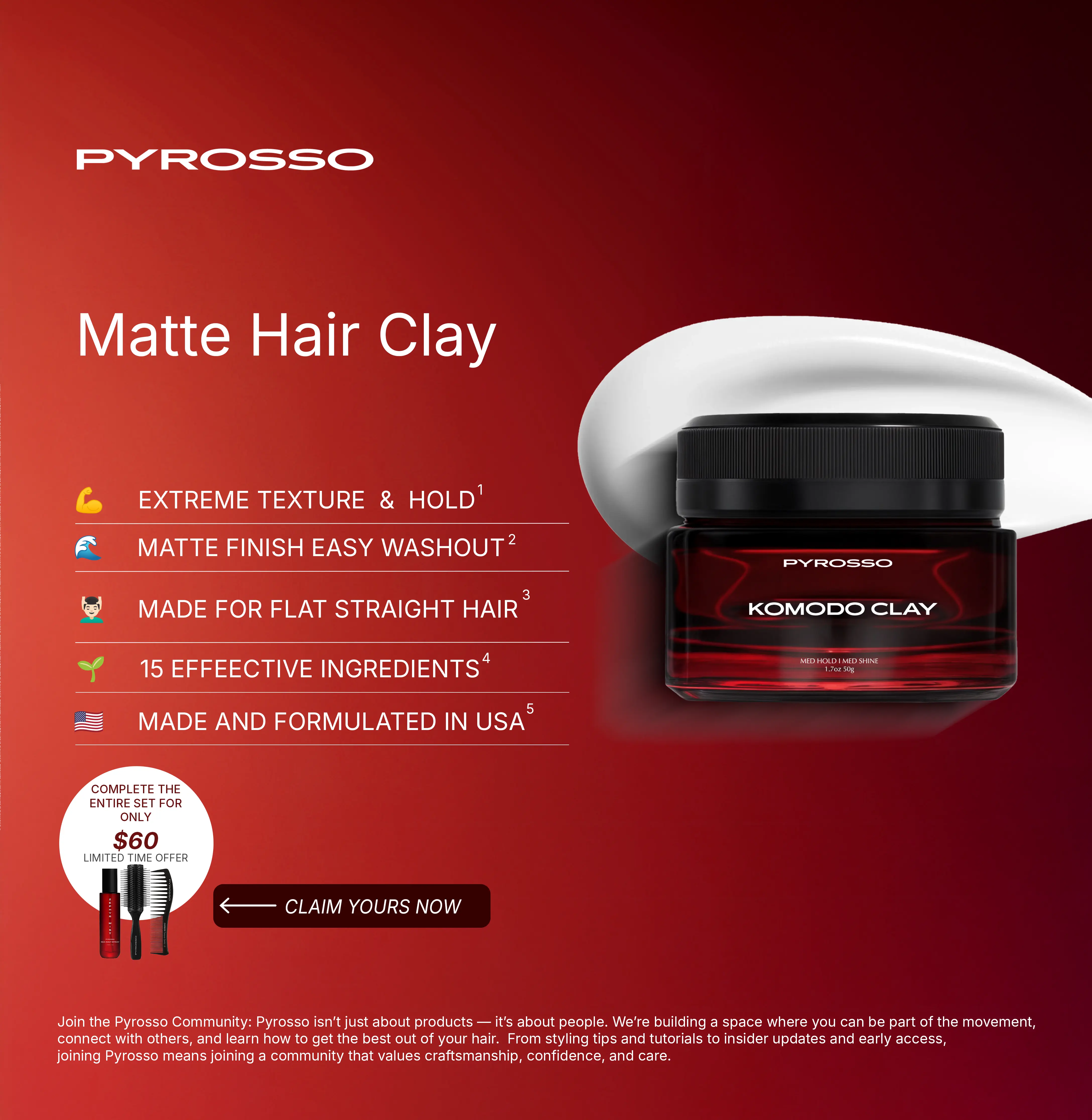 Pyrosso Texture Duo - Zephyr Sea Salt Spray & Komodo Hair Clay