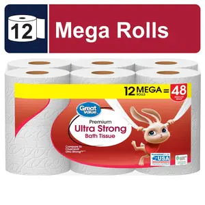 Great Value Ultra Strong Toilet Paper - 12 Mega Rolls, Extra Durable and Long-Lasting for Superior Strength
