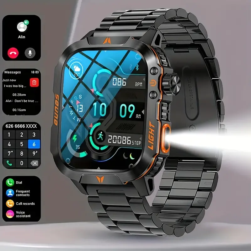 Men's Military Wearable Electronic Sport Watch - IP68 Waterproof Multifunctional Watch, Ultimate Outdoor Smartwatch with Touch + Buttons, Compass, Call Function, Heart Monitor, Android & iOS Compatibility, Hiking Accessory, Boyfriend Gift