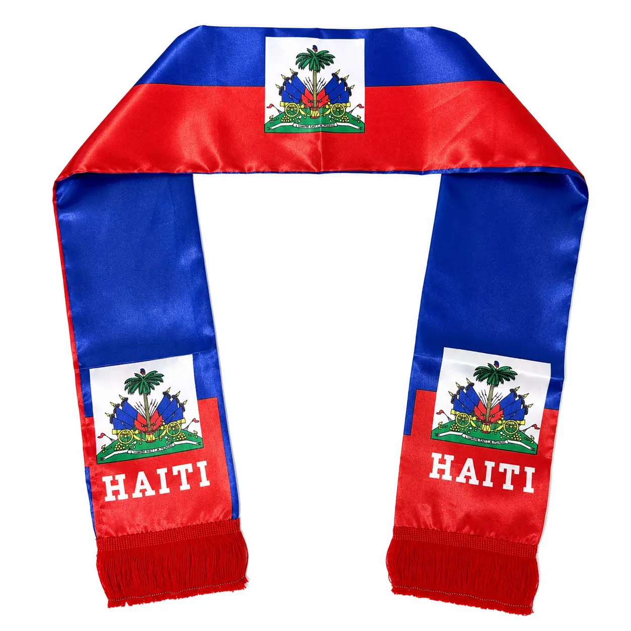 1Pc Unisex Haiti Coat Neck Scarf - 5.5in*53.1in Novelty Rectangle Double-Sided Blue Red Cool Satin, Casual Breathable Fashion Shawl, Festive Backdrop Banner for 2026 International Soccer Tournament Haitian Pride Watch Parties, Polyester