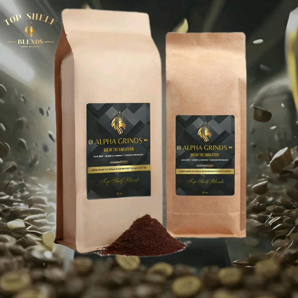 ALPHA GRINDS ORGANIC LIONS MANE & CHAGA MUSHROOM COFFEE 16oz ALPHA GRINDS ORGANIC LIONS MANE & CHAGA MUSHROOM COFFEE 16oz