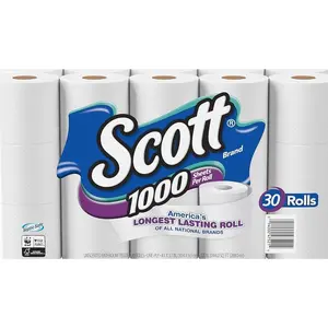 Scott 1000 Trusted Clean Toilet Paper, 32 Rolls, Septic-Safe, 1-Ply Toilet Tissue