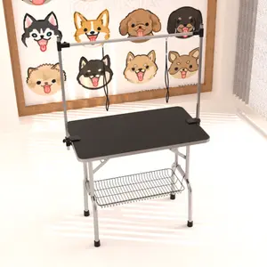 Foldable Pet Grooming Table! With Hanging Hooks + Storage Basket, Adjustable Height, Special Operating Table for Dog & Cat Bathing, Blowing & Grooming