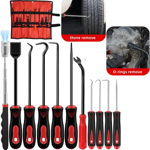 11Pcs Precision Pick & Hook Set with Scraper and Magnetic Telescoping Tool Kit for Remove Automotive Electronics Maintenance Hoses Gasket Hand Pick Up Tools