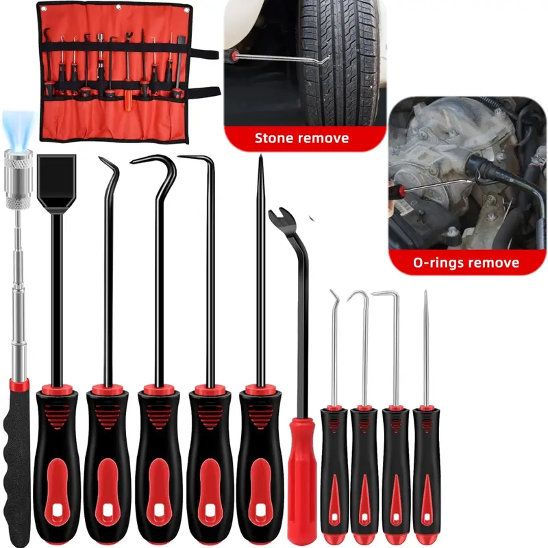 11Pcs Precision Pick & Hook Set with Scraper and Magnetic Telescoping Tool Kit for Remove Automotive Electronics Maintenance Hoses Gasket Hand Pick Up Tools
