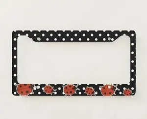 Red Ladybug License Plate Frame Black and White Polka Dot Car Decor Cute Insect Accessory