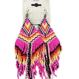Pink Beaded Western Earrings. Navajo Aztec Style Earring