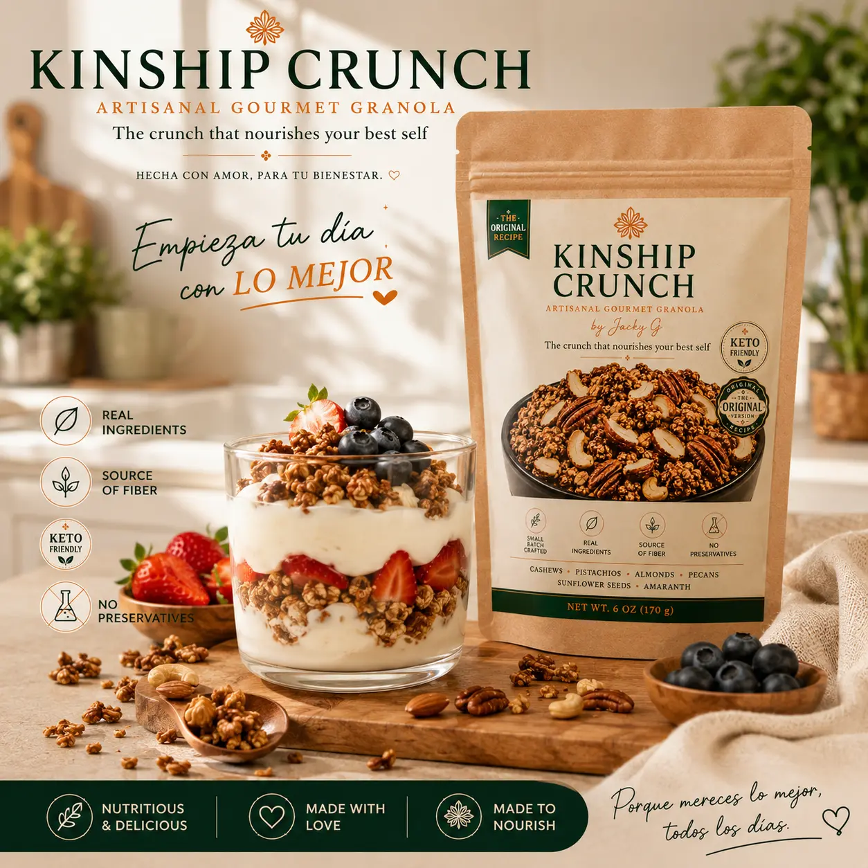 Premium Organic Granola- Kinship Crunch (Original, Coconut & Flaxseed Plum)
