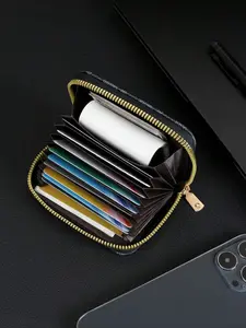 Geometric Pattern Zip Card Wallet, Business Casual Style, 10.5cm Hand Size, Metal Zipper Anti-Drop, Portable Commuter Essential, Multi Card Wallet