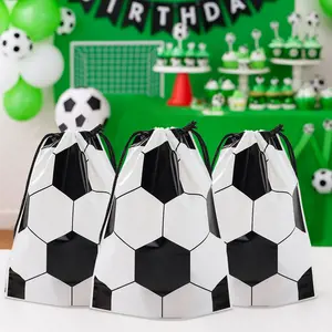 25 Pcs Soccer Party Drawstring Bags, Sports-Themed Gift Bags, Plastic Gift Wrapping Bags, Team Celebration Decorations, Birthday Party Supplies		