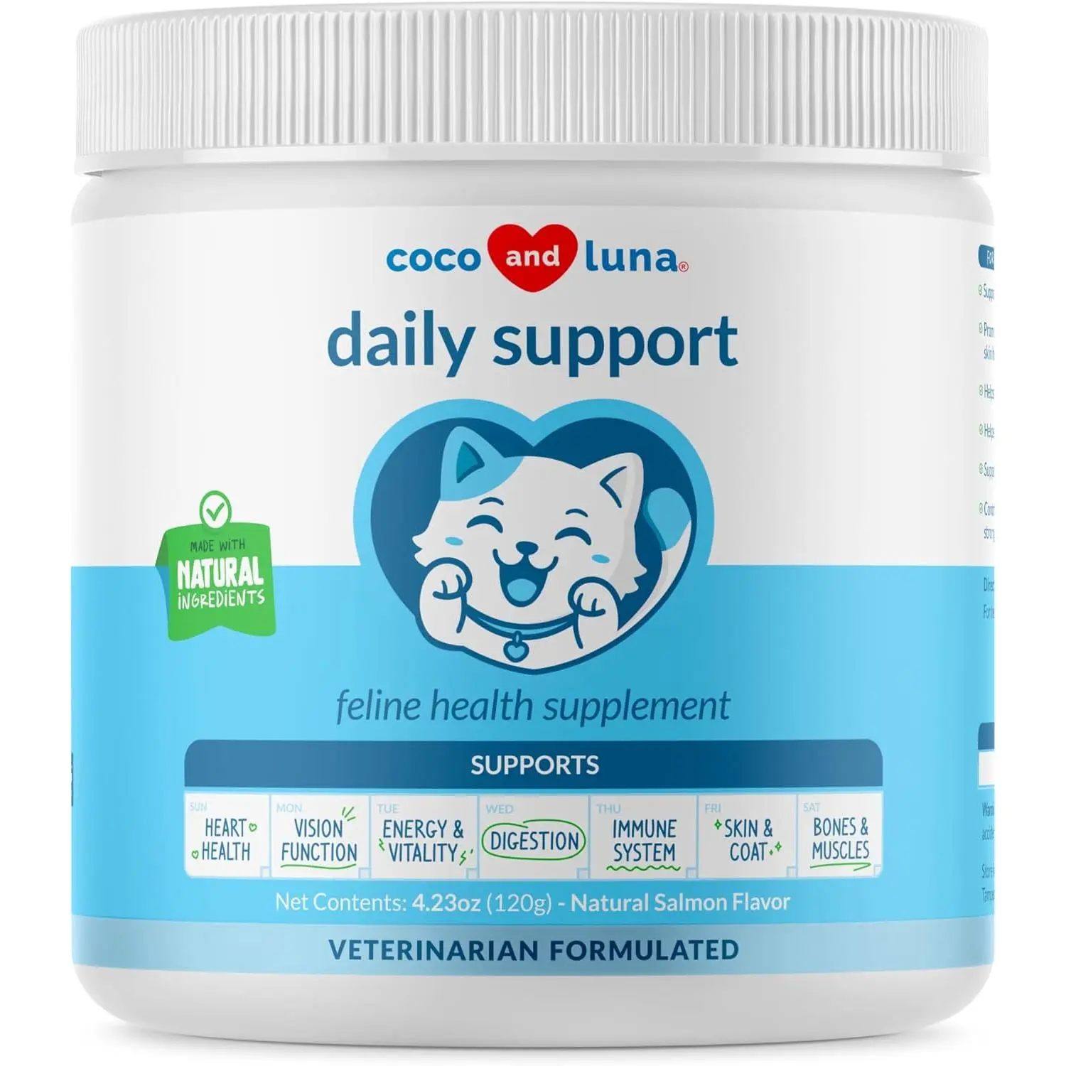 4oz Feline Health Supplement Daily Support Multivitamin Powder for Cats with L-Lysine, Taurine, Spirulina, Fish Oil – Immune Booster, Eye Care, Fur & Skin Care, Heart Health