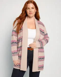 Plus Size Geo Stripe Heavy Sweater Cardigan