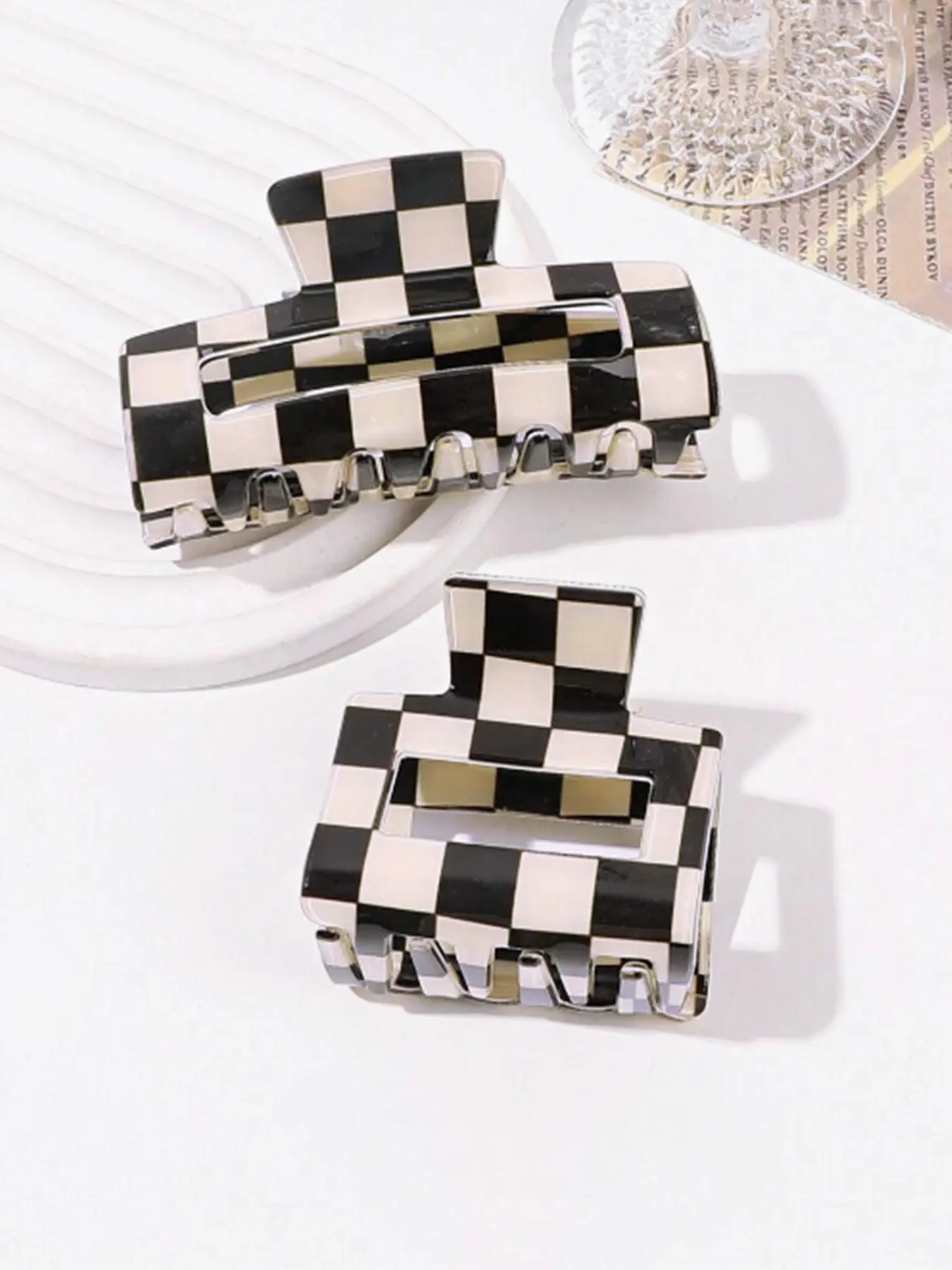 Checkerboard Pattern Hair Claw, Casual Versatile Checkered Claw Hair Clips Hair Clip Claw Clip Set for Women & Girls, Elegant Fashion Accessories for Decoration, Exquisite Jewelry for Birthday Gifts